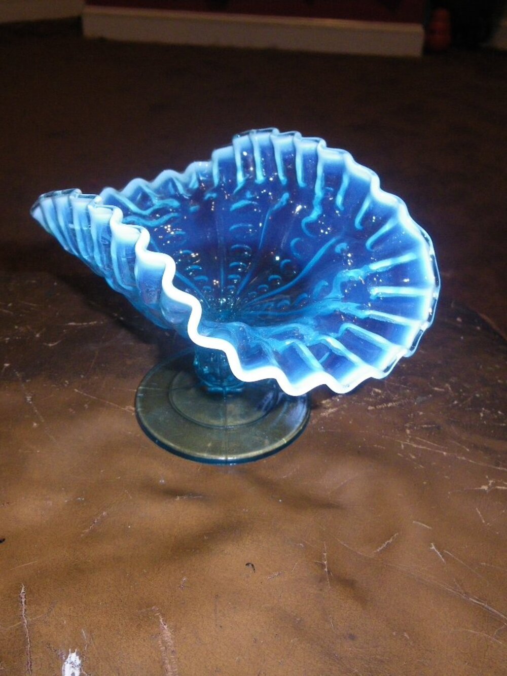 Vintage Blue Pressed Glass Victorian Style Pedestal Candy Dish Classic Decor
